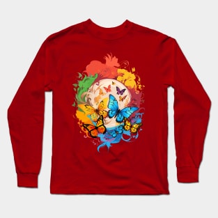 Colorful Butterfly Vortex Colorsplash Design Long Sleeve T-Shirt